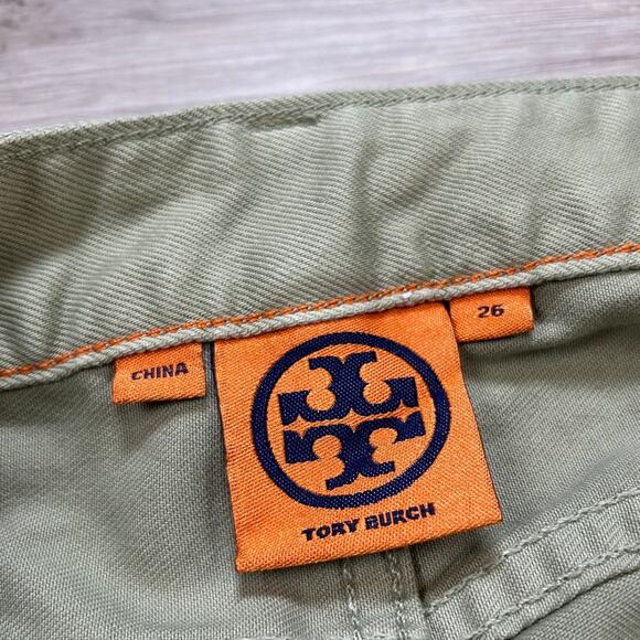 Tory Burch Alexa Cropped Skinny Jeans Green Stretch Denim Mid Rise 26 - Picture 9 of 9